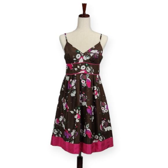 GUESS Silk Fit and Flare Sundress Vintage Y2K Brown Pink Floral Size 9 - Picture 1 of 9